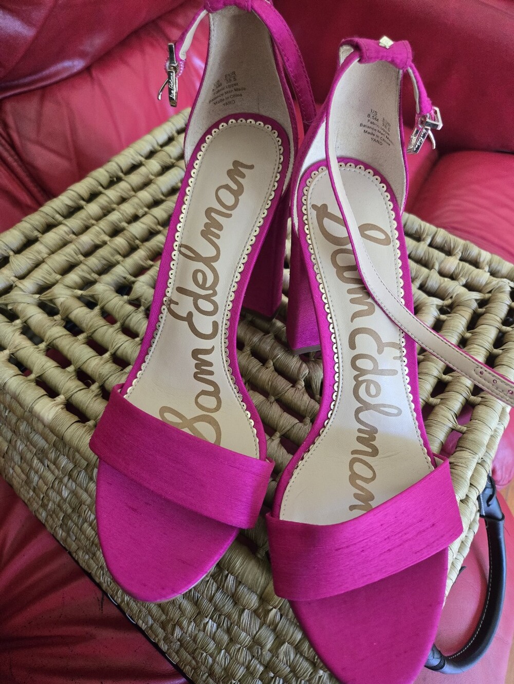 Sam Edelman Fuchsia Block Heel Ankle-Strap Sandals